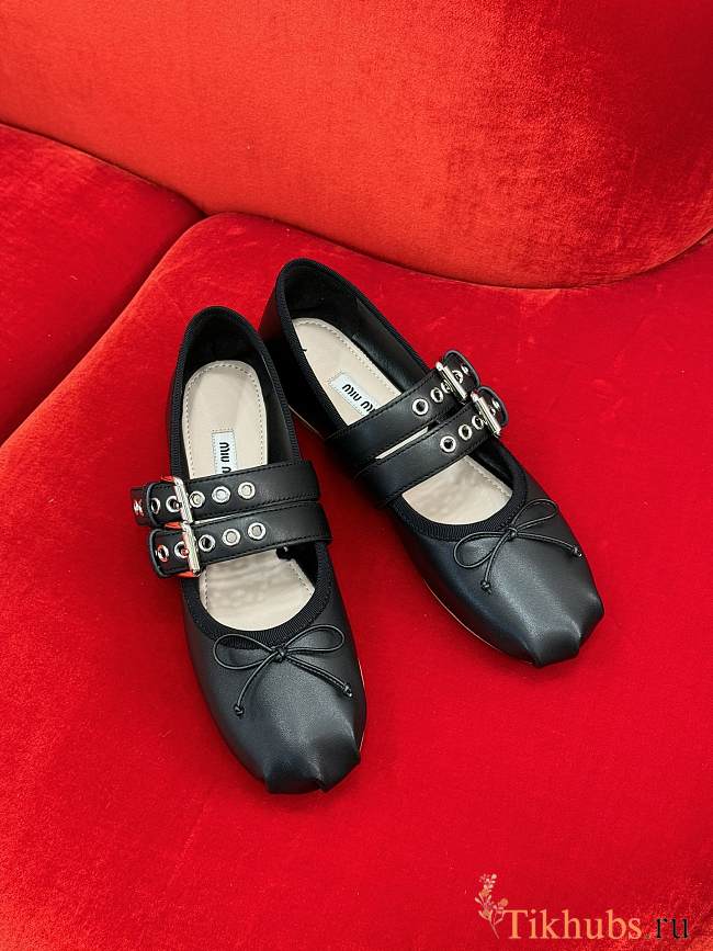 Miu Miu Leather Black Ballet Flat - 1