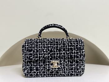 Chanel Top Handle Bag Black White Tweed 20cm