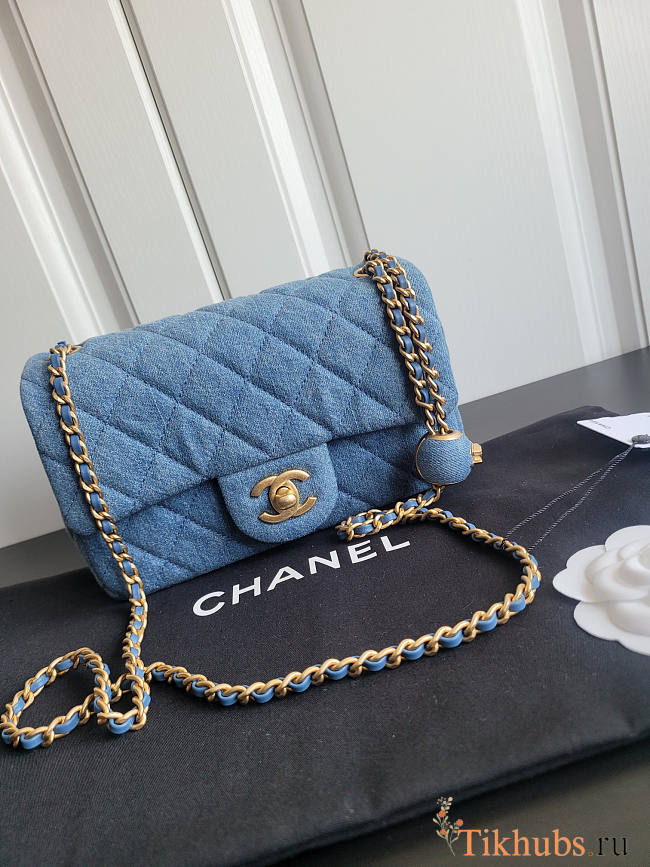 Chanel Flap Bag Denim Gold Blue 20cm - 1