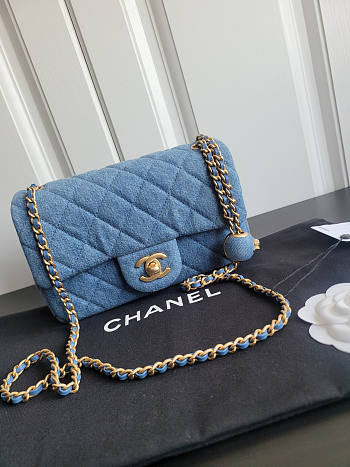 Chanel Flap Bag Denim Gold Blue 20cm