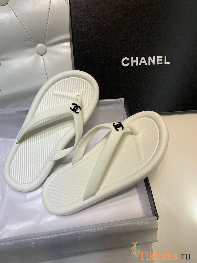 Chanel White Slides - 1