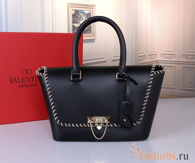 Valentino Black Leather Demilune Flap Satchel 25.5x13x20cm - 1