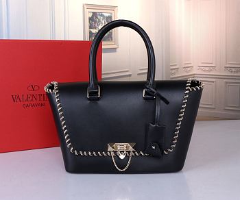 Valentino Black Leather Demilune Flap Satchel 25.5x13x20cm