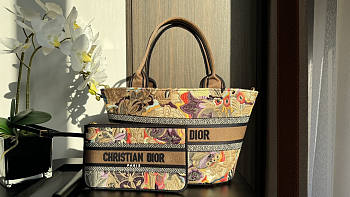 Dior Beige Muticolor Brocart Butterfly Basket Bag 27x20x8cm
