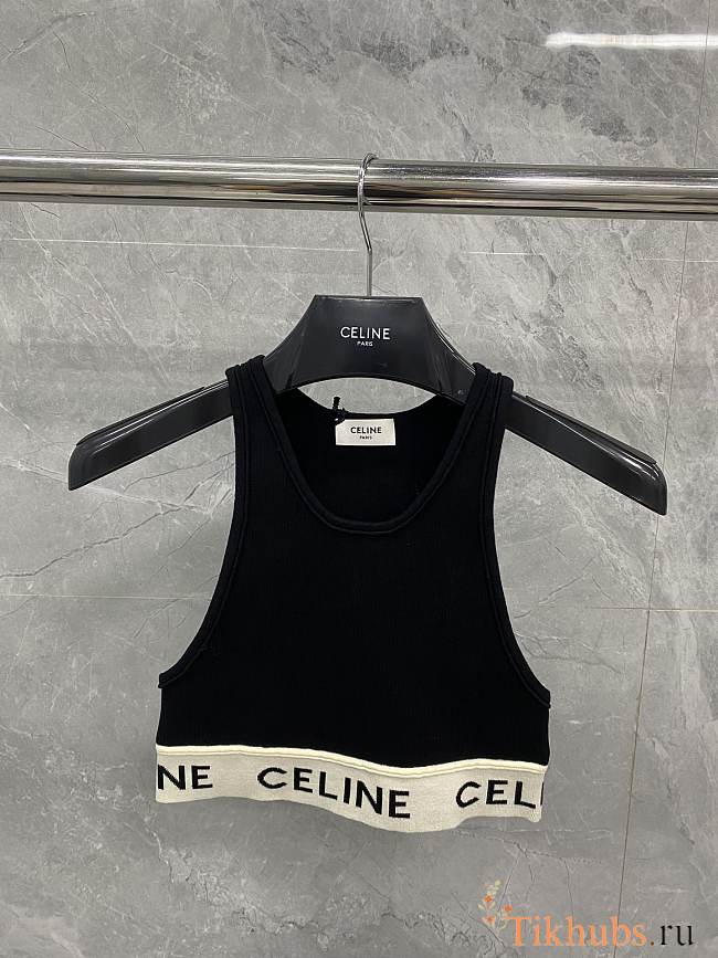 Celine Sports Knit Striped Sports Black Bra - 1