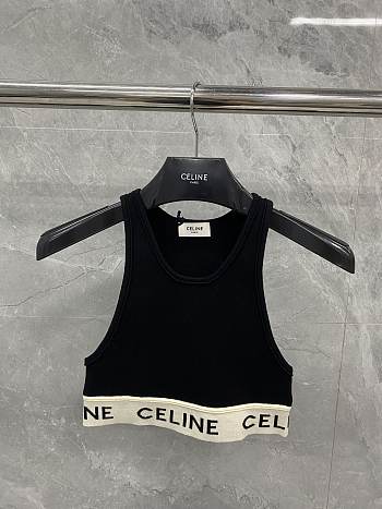 Celine Sports Knit Striped Sports Black Bra