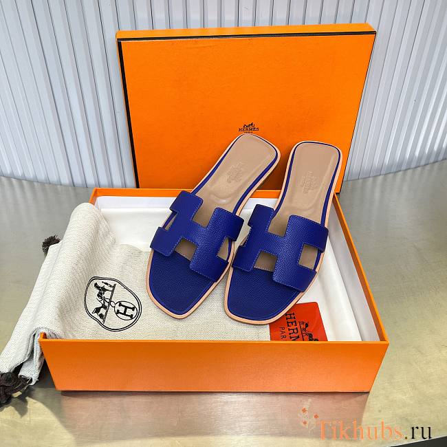 Hermes Oran Blue Slides - 1