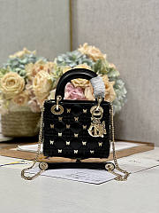 Dior Mini Lady Bag Black Gold-Finish Butterfly Studs 17cm - 1