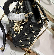 Dior Mini Lady Bag Black Gold-Finish Butterfly Studs 17cm - 5