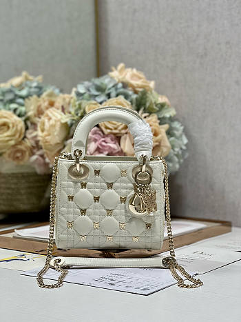 Dior Mini Lady Bag White Gold-Finish Butterfly Studs 17cm