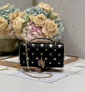 Dior Mini Miss Dior Bag Black Gold Butterfly Studs 21x11.5x4.5cm