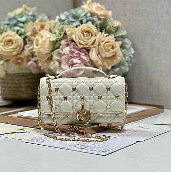 Dior Mini Miss Dior Bag White Gold Butterfly Studs 21x11.5x4.5cm