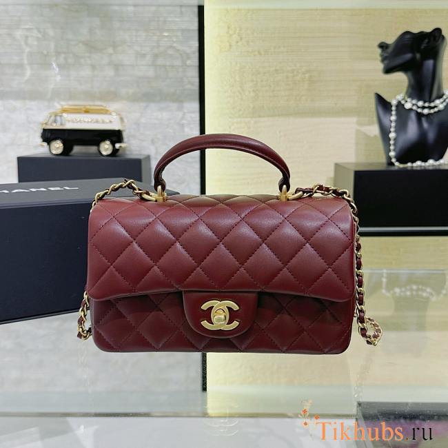 Chanel Top Handle Flap Bag Wine Gold 20cm - 1