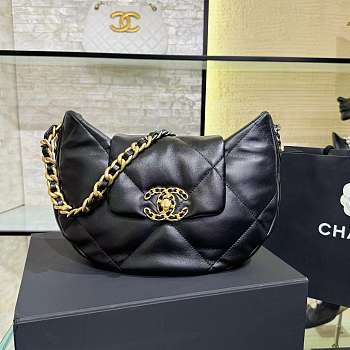 Chanel 19 Hobo Bag Black Lambskin Mixed Metal Hardware 30x21x7.5cm