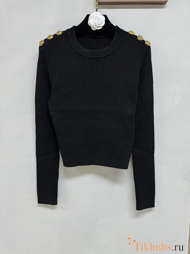 Balmain Embellished Logo Black Knit Jumper - 1