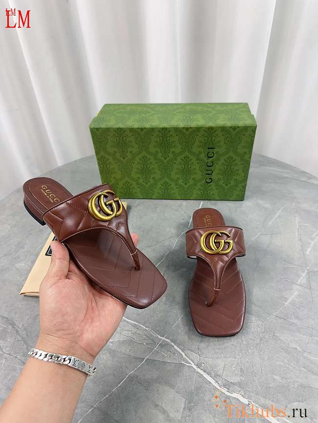 Gucci Women's Brown Double G Thong Sandals - 1