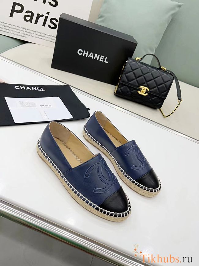 Chanel Espadrille Navy Black Leather - 1