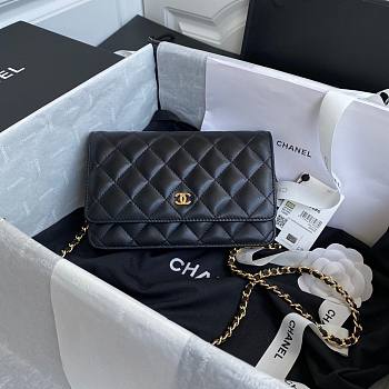 Chanel Wallet On Chain Woc Black Lambskin Gold 19cm