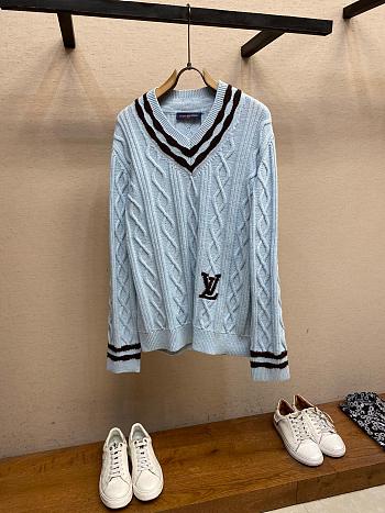 Louis Vuitton LV Cable-Knit Wool Blue Sweater