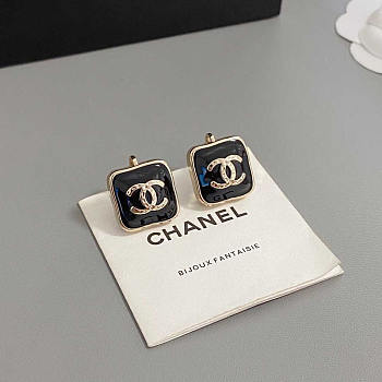 Chanel Enamel Strass CC Earrings Black