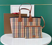 Burberry London Medium Check Cotton Tote Briar Wood 51.3x18.5x29cm - 1