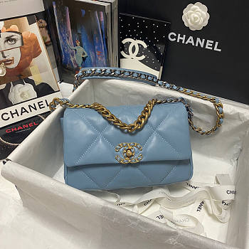 Chanel 19 Flap Bag Blue Gold Lambskin 26cm