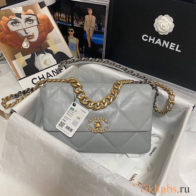Chanel 19 Large Flap Bag Grey Gold 30cm - 1