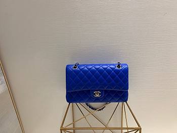 Chanel Medium Flap Bag Blue Silver Lambskin 25cm
