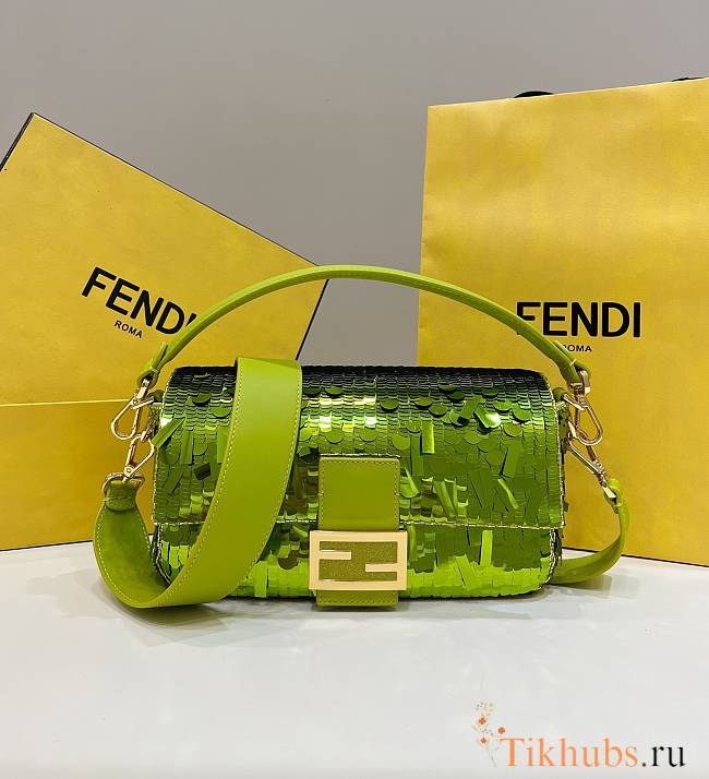 Fendi Sequin Baguette Bag In Green 27cm - 1