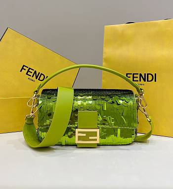 Fendi Sequin Baguette Bag In Green 27cm