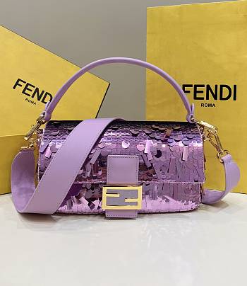 Fendi Sequin Baguette Bag In Light Purple 27cm