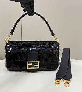 Fendi Sequin Baguette Bag In Black 27cm