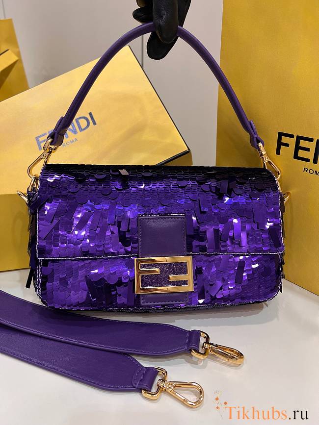 Fendi Sequin Baguette Bag In Purple 27cm - 1