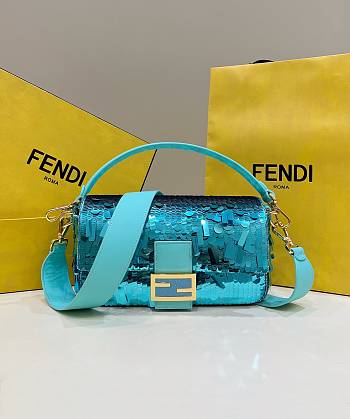 Fendi Sequin Baguette Bag In Blue 27cm