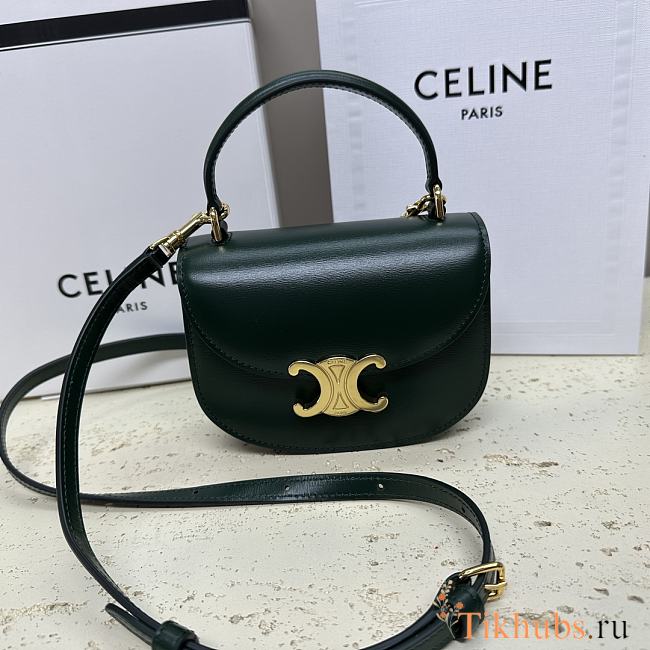 Celine Mini Besace Triomphe in Shiny Calfskin Green 15.5x11.5x5cm - 1