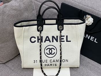 Chanel Shopping Tote Bag Black White 38cm