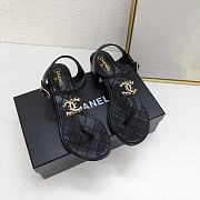 Chanel Black Lambskin Chain CC Logo Thong Sandals 5cm - 1