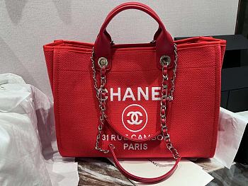 Chanel Shopping Tote Bag Canvas Red 38cm