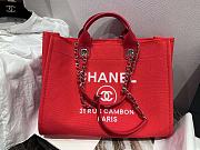 Chanel Shopping Tote Bag Canvas Red 38cm - 5