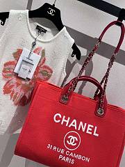 Chanel Shopping Tote Bag Canvas Red 38cm - 3