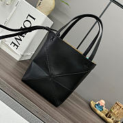 Loewe Mini Puzzle Fold Tote in Shiny Calfskin Black 20x16.5x9.5cm - 1