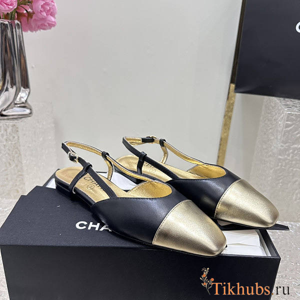 Chanel Slingback Black Gold Flat  - 1