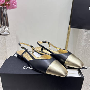 Chanel Slingback Black Gold Flat 