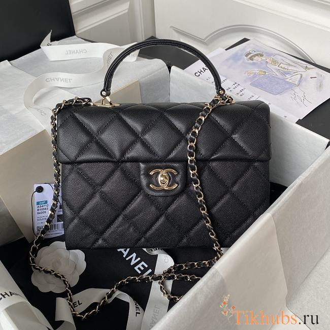 Chanel Box Bag Calfskin Gold Black 25x18x11.5cm - 1