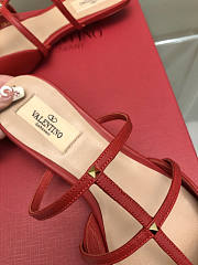 Valentino Garavani Smooth Leather Rockstud Red Wispy Mules - 5