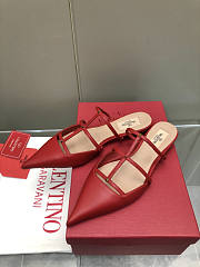Valentino Garavani Smooth Leather Rockstud Red Wispy Mules - 4