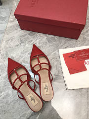 Valentino Garavani Smooth Leather Rockstud Red Wispy Mules - 3