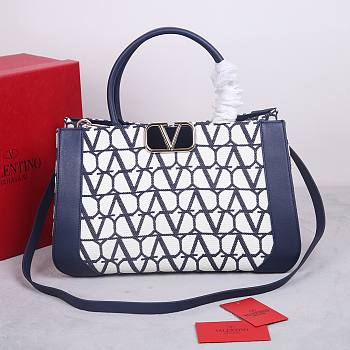 Valentino Garavani Medium Toile Handbag Blue 35x22x16cm