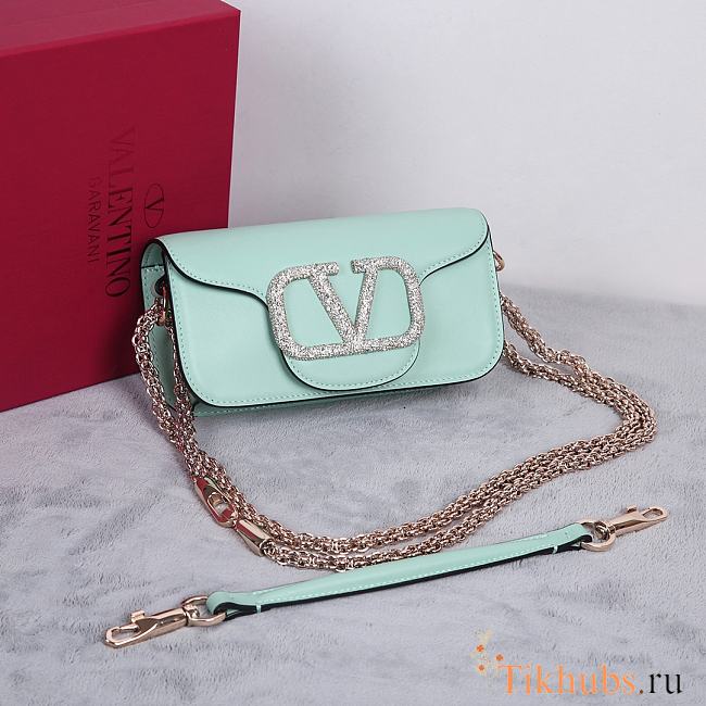 Valentino Garavani Locò Leather Crystal Green Bag 20x11x5cm - 1