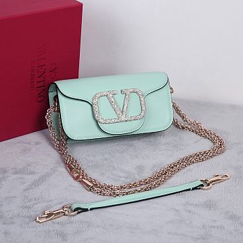 Valentino Garavani Locò Leather Crystal Green Bag 20x11x5cm